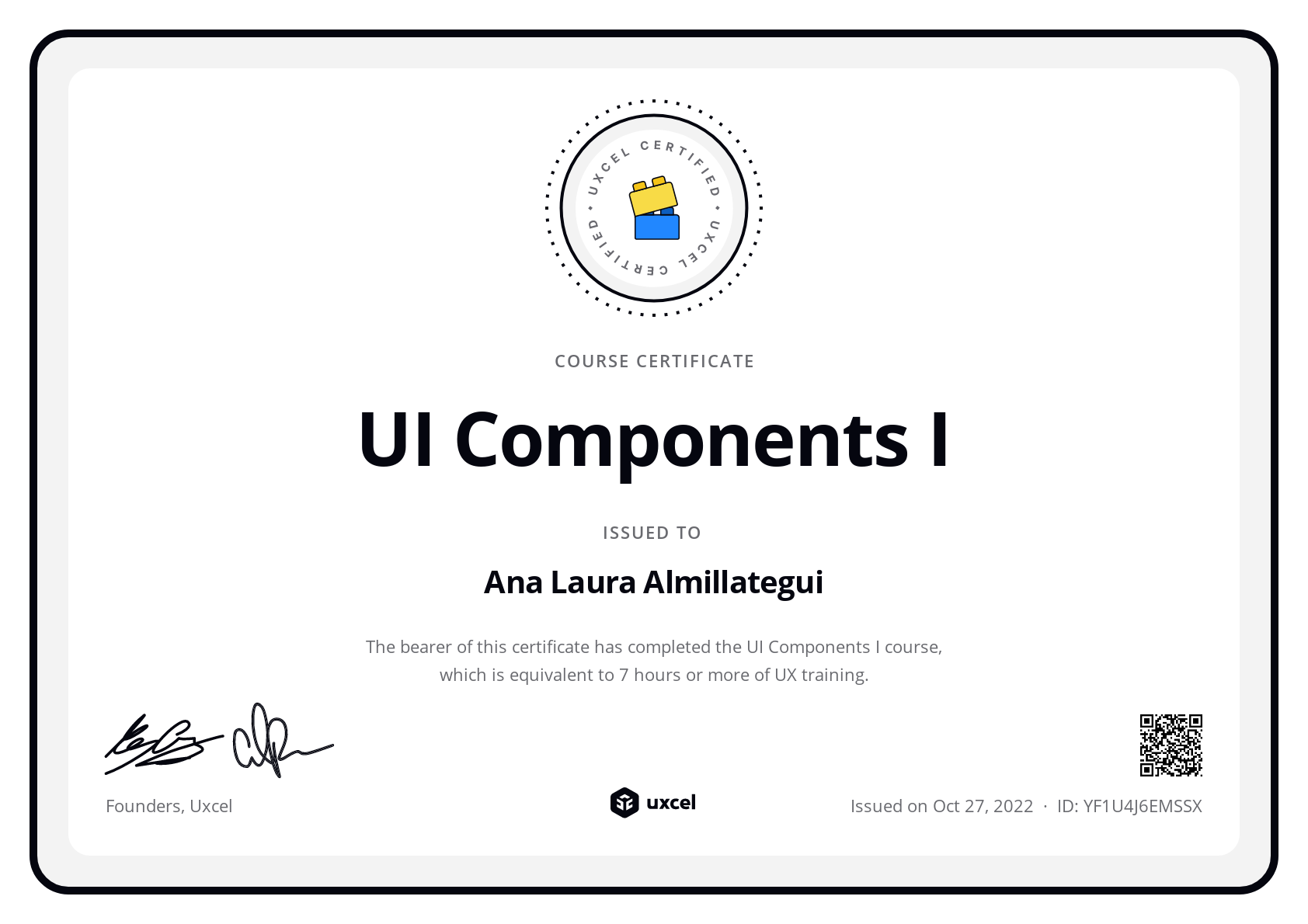 Ana Laura Almillategui's certificate